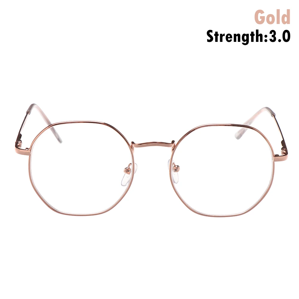 Модные металлические винтажные многоугольные очки для близорукости, женские и мужские Ультра-светильник, очки для чтения из смолы, очки для зрения, Уход За Зрением-1,00~-4,0 диоптрий - Цвет оправы: Gold-strength 300