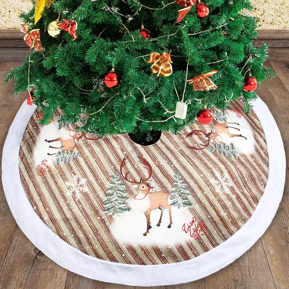 

1PC Creative Bell Reindeer Christmas Tree Skirts Fur Carpet Xmas Decoration New Year Home Outdoor Decor Event Party Tree Skirts