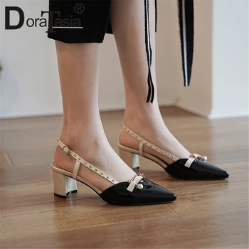 

DORATASIA Brand New Ladies Rivet Sandals 2020 High Heels Sandals Women Sexy Pointed Toe Summer Patent Leather Shoes Woman