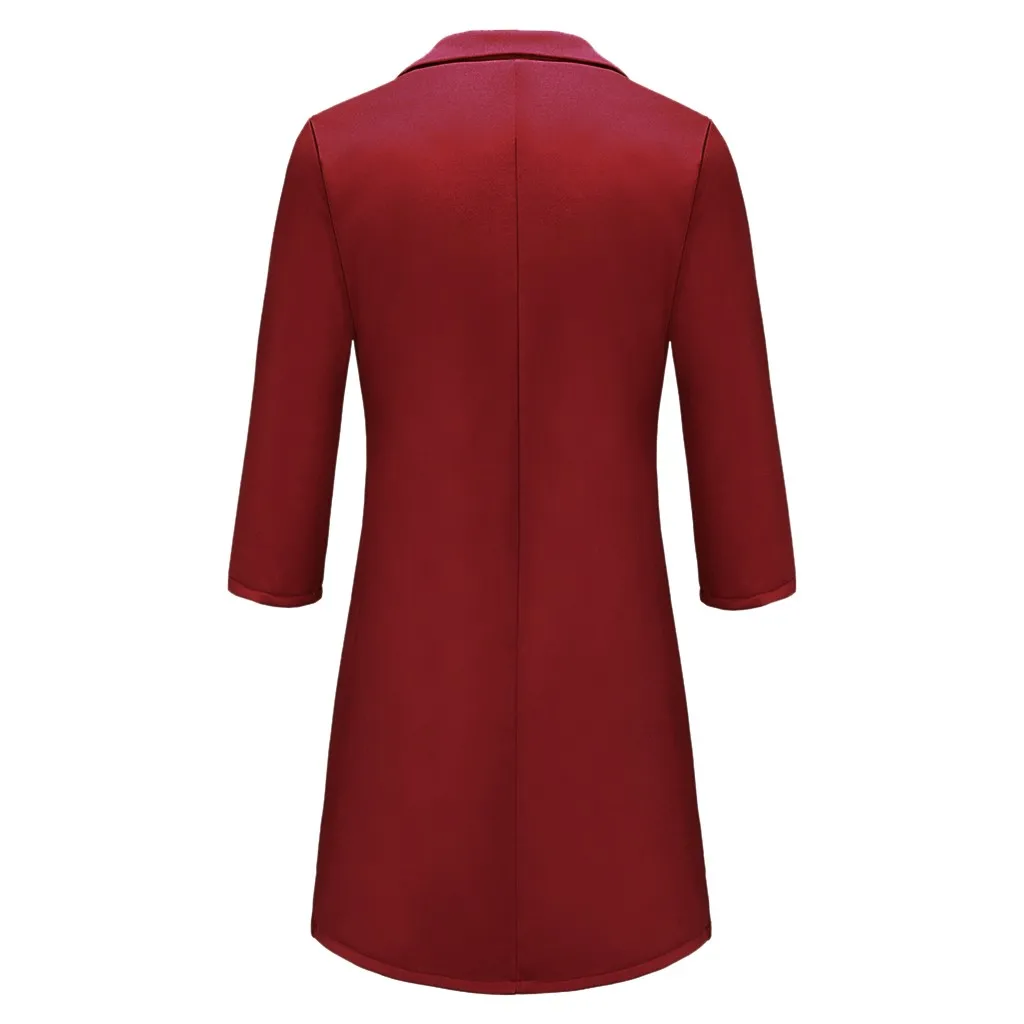 Women Black Blazer Office Formal Long Sleeve Coat New Long Autumn Double-breasted Slim Sexy Ladies Office Wear Coat Outwear
