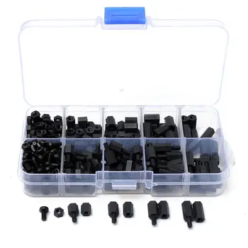 

300pcs Screw Case Nut Support Hex Assortment Kit Box Plastic M-F Black