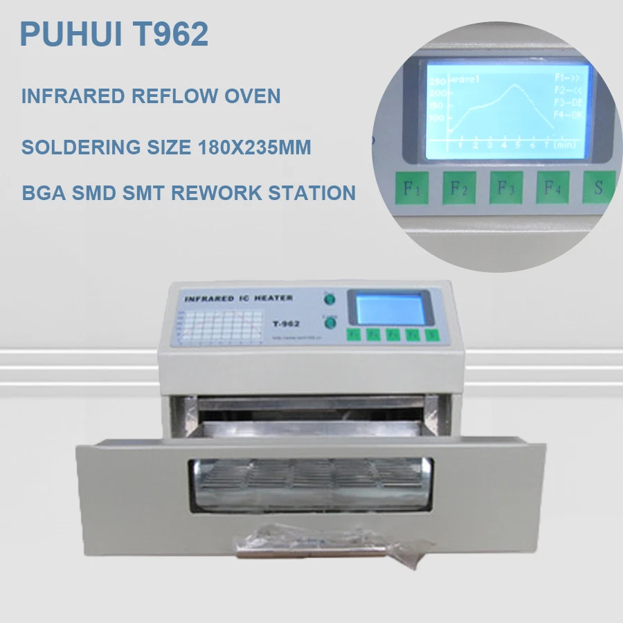 

Original PUHUI T-962 800W Infrared IC Heater T962 Desktop Reflow Solder Oven BGA SMD SMT Rework Station Reflow Wave Oven EU/US