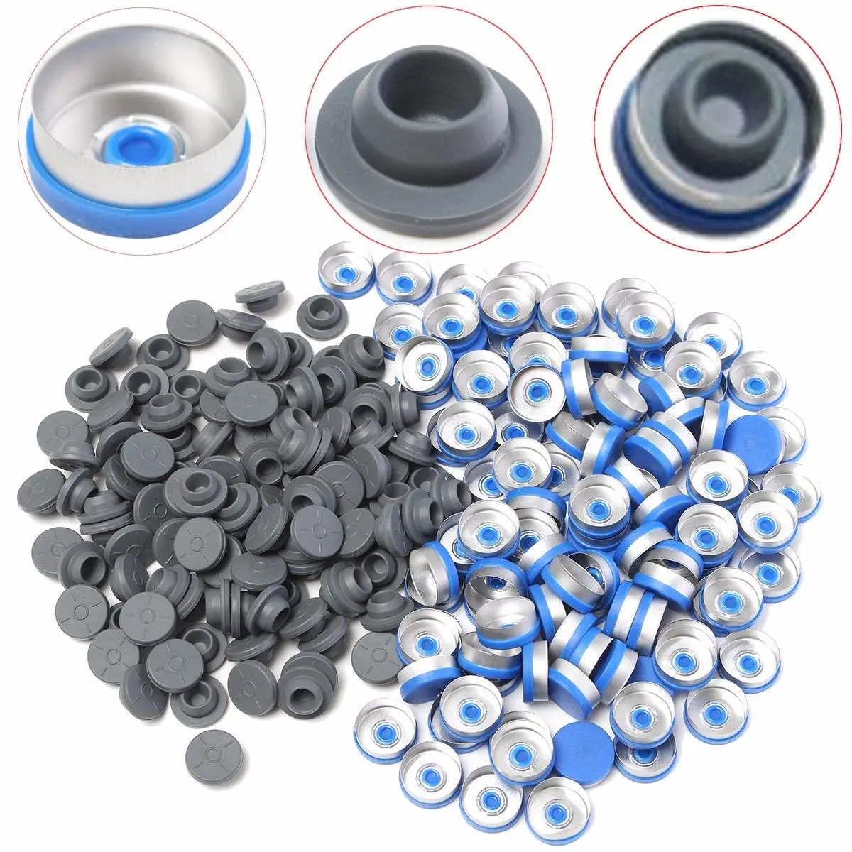 

100Pcs 20MM Stoppers + Caps For Flip Off Vial Seal Sealing Bottle Crimper for Small Medicine Bottles