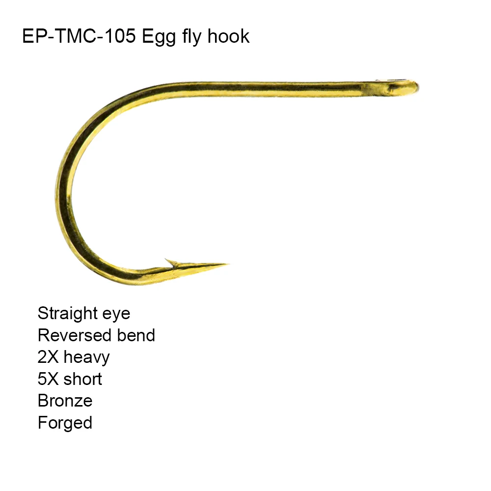 Eupheng 100pcs EP-TMC105 Egg Fly Fishing Hook Straight Eye 2X Heavy Hook  Reversed Bned Forge Fishing Hook