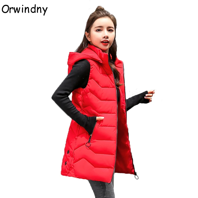 

Orwindny Plus Size M-4XL Warm Padded Vest Autumn Winter Vest Women Hooded Long Waistcoat Down Cotton Parka Vest Sleeveless Coats