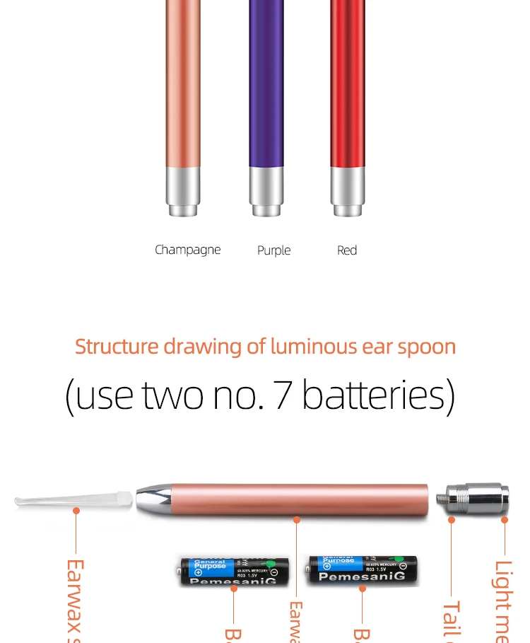 Ложка для сбора ушей с лампой, Детские светящиеся инструменты для ухода за ушками, инструменты для удаления ушной серы, очищающая ложка для удаления ушной серы