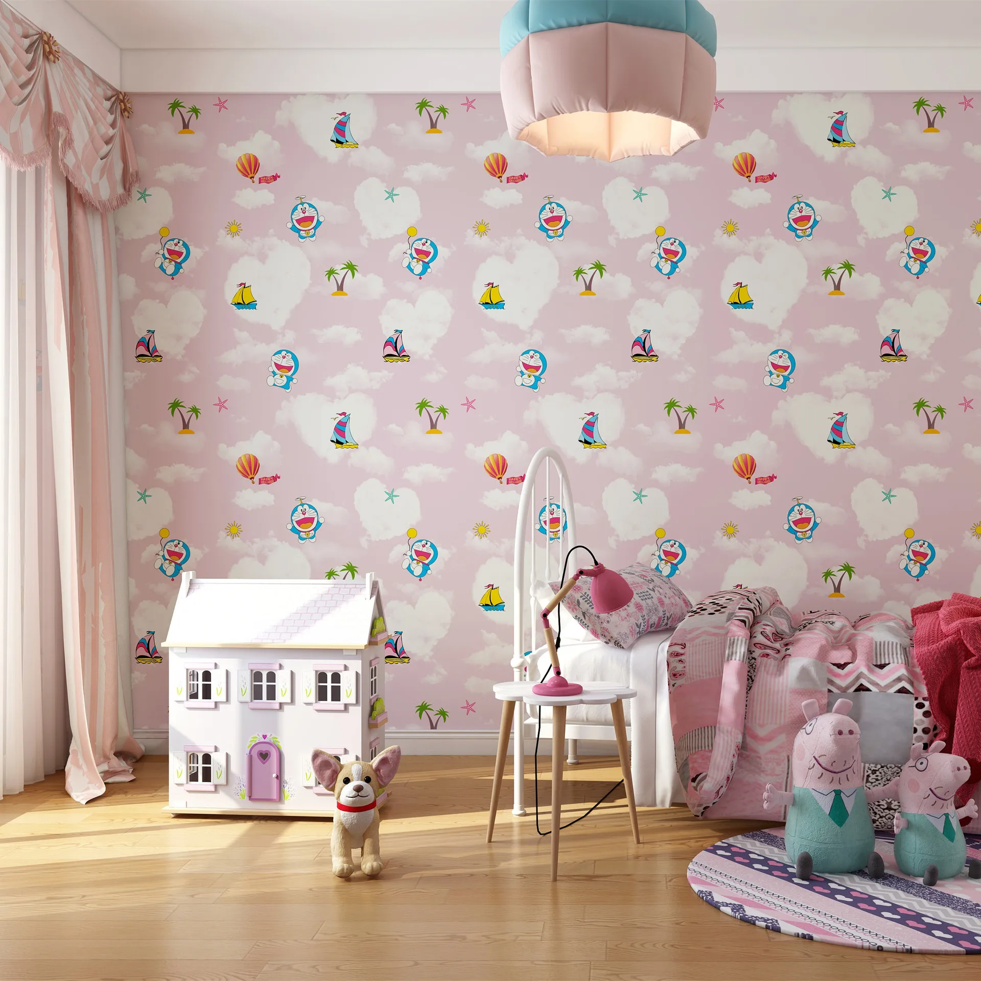 

Environmentally Friendly CHILDREN'S Room Wallpaper Cute Cartoon Warm Pink + Girl Princess Room Boy Bedroom 3D Non-woven Wallpape