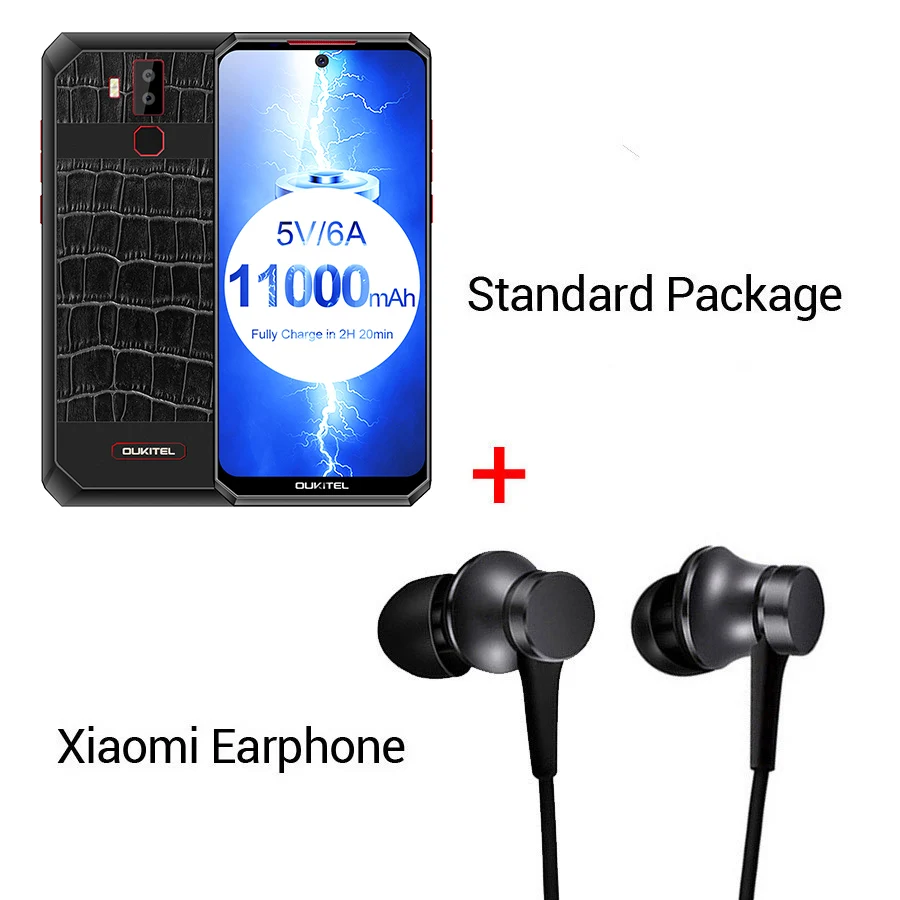 OUKITEL K13 Pro Android 9,0 6,4" 19,5: 9 MT6762 4 Гб 64 Гб 720*1560 смартфон 11000 мАч отпечатков пальцев 5 V/6A ОТА мобильного телефона - Цвет: Lea Blck N Earphone