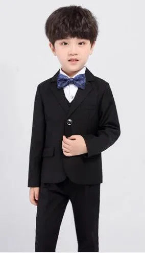 black 3pcs Han edition/Костюм Принца для мальчиков, платье с цветочным узором для девочек, маленький костюм, детские костюмы на фортепиано - Цвет: black 3pcs