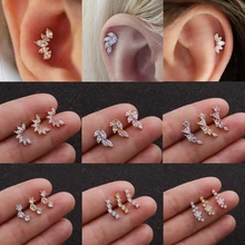 Минималистичные CZ Спиральные серьги, пирсинг, шпилька, изогнутый стержень, цветок, звезда, хрящи, серьги с винтовой шариковой подложкой, нержавеющая сталь, пирсинг для ушей