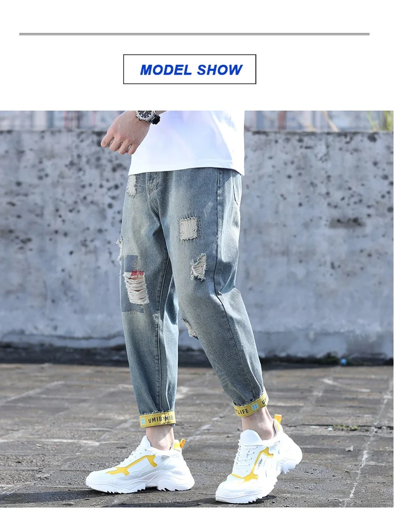 Pantalon Mezclilla Hombre ковбойский стиль отверстие корейский девять очков плюс размер Masculino Erkek Kot повседневные мешковатые джинсы мужские Baju