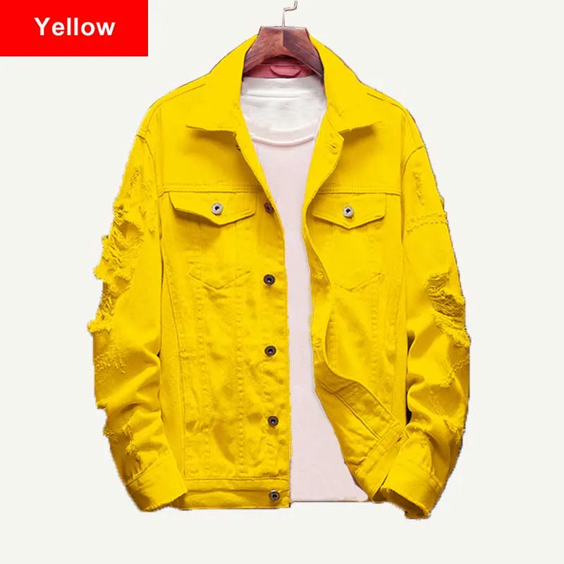Yellow Большие размеры свободные рваные желтые джинсовые куртки 3XL осеннее женское джинсовое пальто бойфренд просторная верхняя одежда базовое пальто куртки мама джинсы - Цвет: Yellow