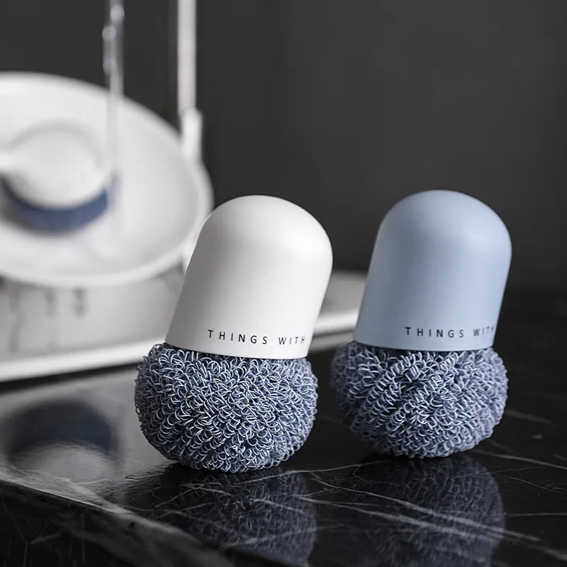 

High Quality Kitchen Cleaning Brush Polyester Strong Decontamination Cleaning Ball with Handle Nano Dishwashing Steel Ball Tool