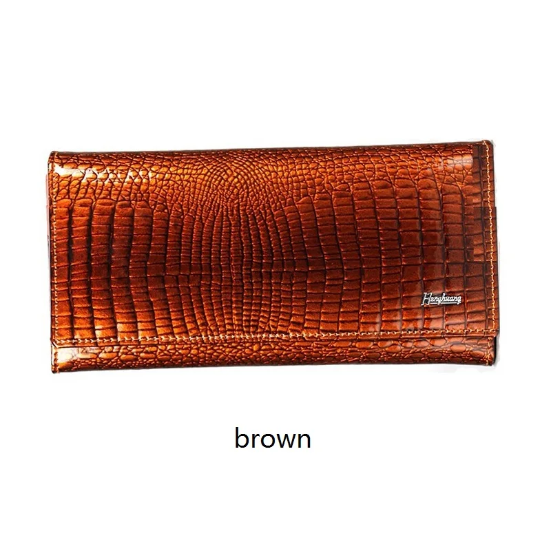 brown wallet women Женский кошелек из натуральной кожи, роскошный бренд, женские кошельки, длинные женские кошельки из коровьей кожи, Аллигатор, Женский кошелек для монет - Цвет: brown wallet women
