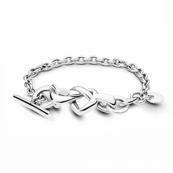 

2020 New 925 Sterling Silver Pan Bracelet Heart Pan Bracelet Interwoven And Knotted Fit European Charm Bracelets Women Jewelry