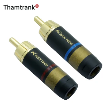 

10pcs/5pair RCA Plug Luxury Copper RCA male Connector gold plating audio adapter blue&red pigtail speaker plug for 6.7MM Cable