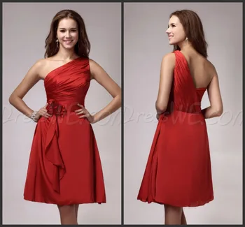 

2016 free shipping one shoulder vestido de festa longo casamento new fashionable party gown sexy knee-length Bridesmaid Dresses