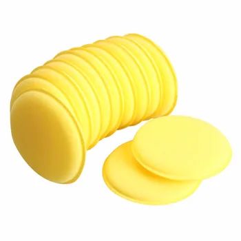 

Newest 12pcs Hand Soft Wax Yellow Color Care Wash Clean Car Waxing Polished Round Yellow Sponge For Carsss