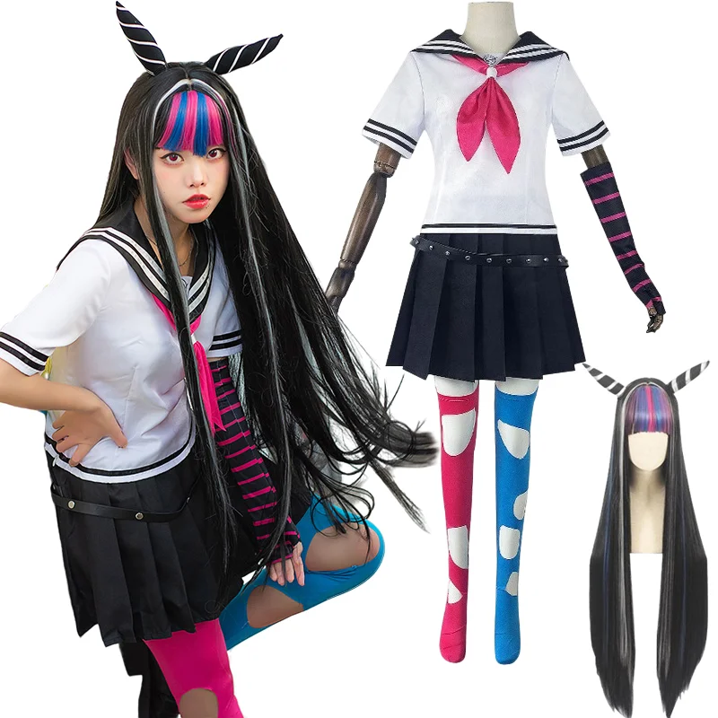 Ibuki Mioda Cosplay Costume Danganronpa Female Student Jk Uniform Skirt 6 Sets + wig of Halloween XS-3XL |
