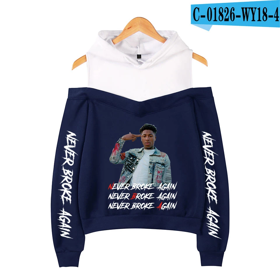 YoungBoy Never Broke agre толстовки для девочек с открытыми плечами женские толстовки с капюшоном в стиле хип-хоп женская одежда - Цвет: navy blue