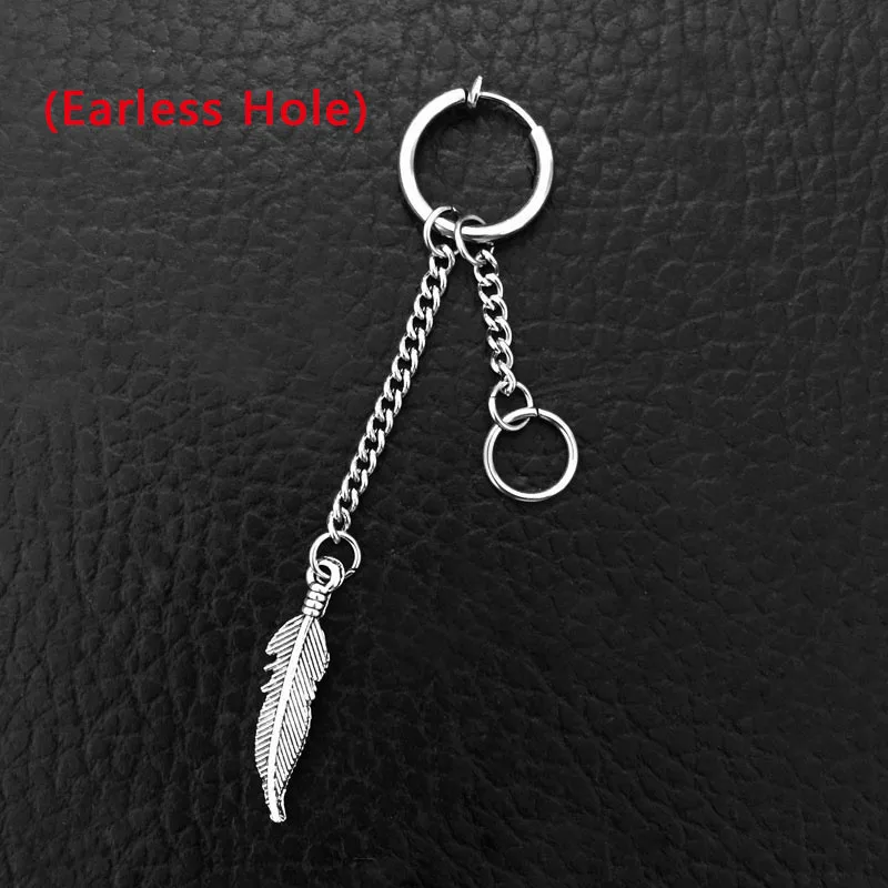 3 Earless Hole Серьги в стиле панк из нержавеющей стали, зажим для женщин и мужчин, перо, лезвие, крест конус кисточка, цепочка, подвеска для мальчиков и девочек, рок, хип-хоп серьги-гвоздики - Окраска металла: 3 Earless Hole