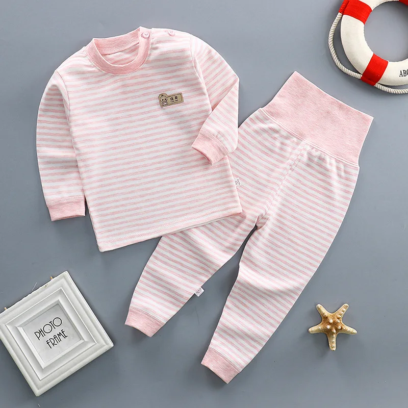 Подштанники для маленьких мальчиков и девочек, нижнее белье для новорожденных, комплект одежды для новорожденных, одежда на весну, зиму и осень для детей 0-3, 6, 12, 24 месяцев - Цвет: Pink Stripe