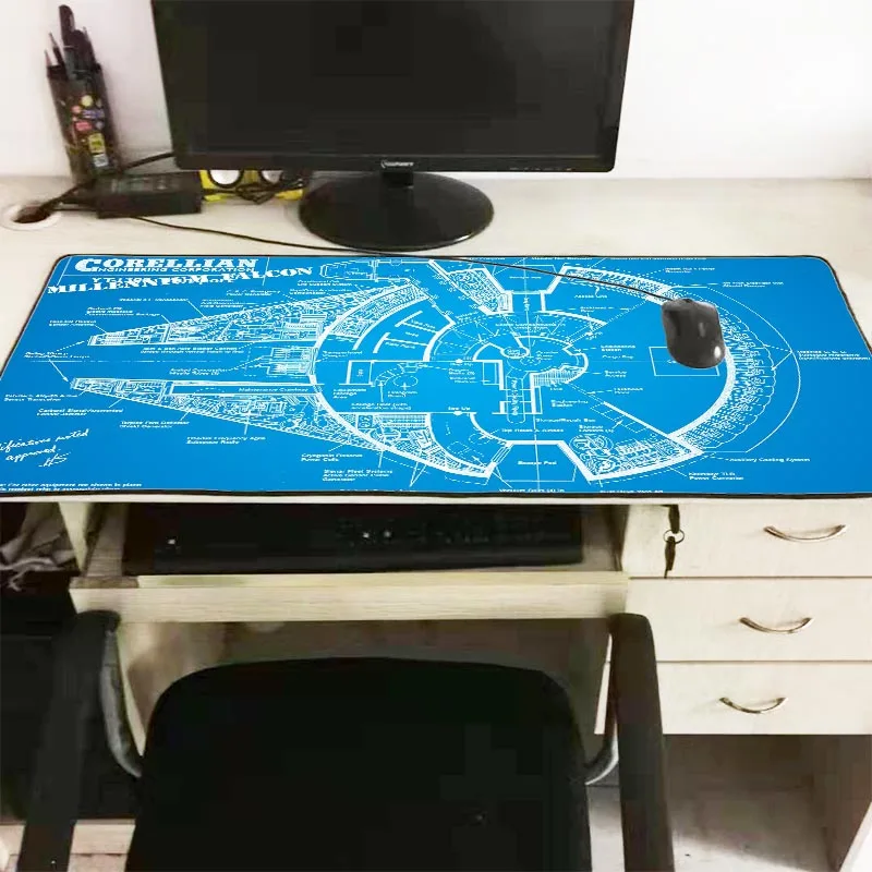 XGZ Star War Spaceship Pattern Speed Locking Edge Large Natural Rubber Mouse Pad Waterproof Game De
