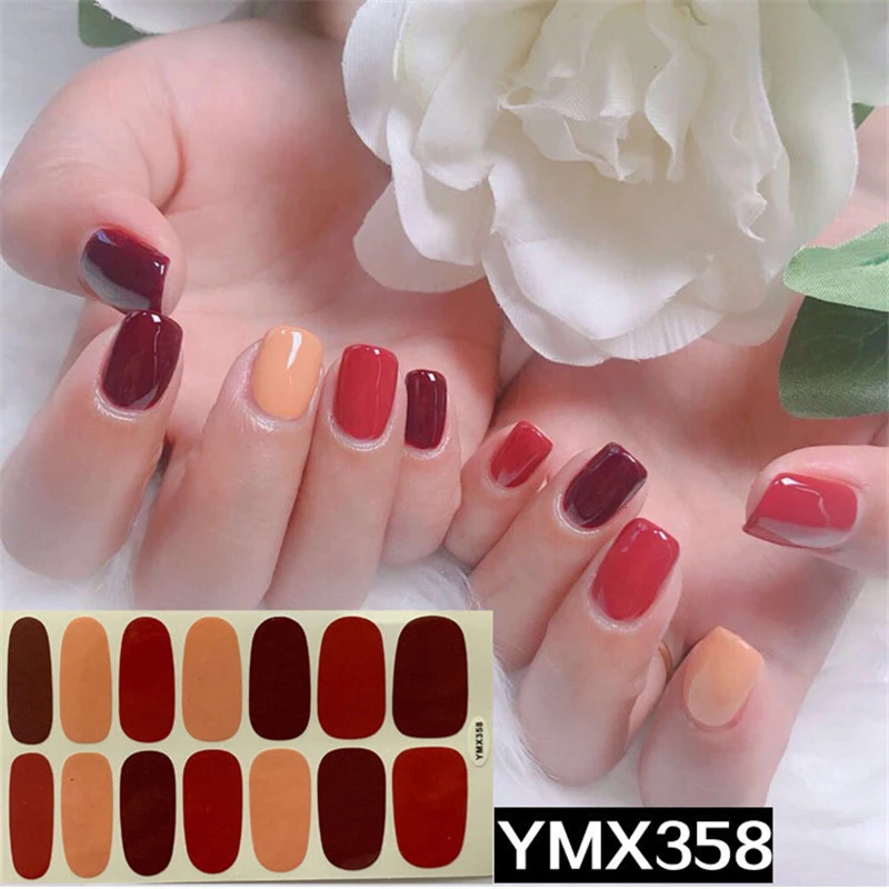1 лист 14 насадок для ногтей Блестящий градиентный цвет клей для ногтей стикер водонепроницаемый винил для ногтей Наклейка украшения наклейки для ногтей - Цвет: YMX358