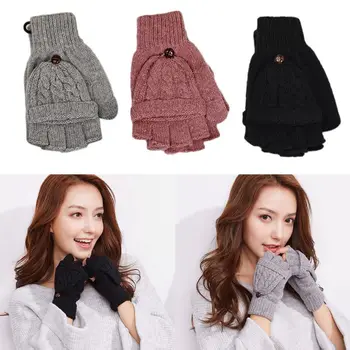 

Womens Chunky Cable Knit Fingerless Mittens Winter Solid Color Convertible Touch Screen Half Finger Gloves with Flip Cover Hand