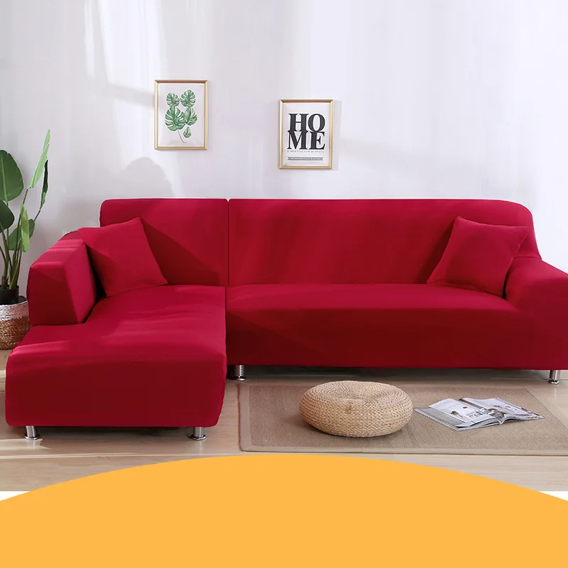 2 шт./лот тянущийся l-образный чехол для дивана для гостиной, шезлонг, чехол для дивана, секционный чехол, угловой чехол для дивана, сплошной цвет - Цвет: red