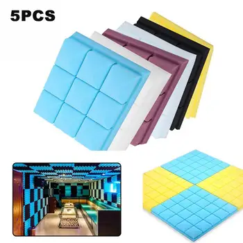 

5pcs Square Ceilings Home Treatment Sponge Sound Panels Wedge Tiles Acoustic Foam Insulation Studio Wall Noise Absorbing