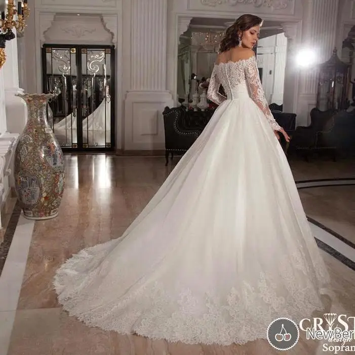 Grace loves кружево Vestido De Noiva романтическое свадебное платье с открытыми плечами и длинными рукавами Sweetangel Аппликации Тюль Robe De Mariage