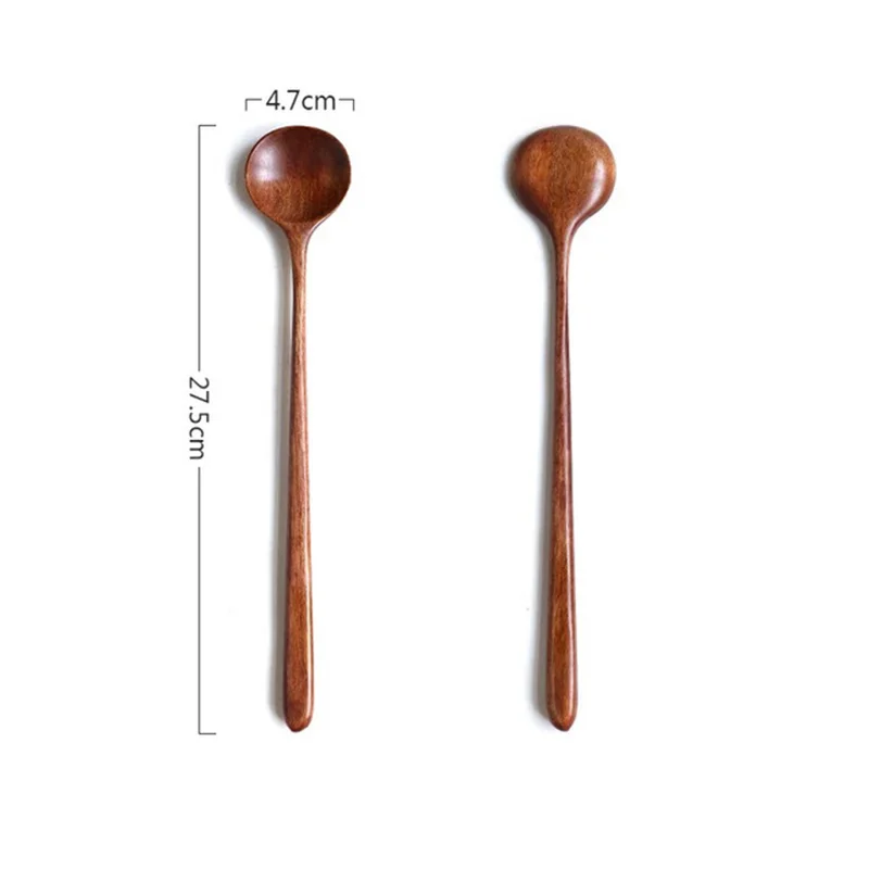 Длинная ручка натуральная деревянная ложка десерт чай суп Кофе Инструменты Кухня приправа Защита окружающей среды посуда - Цвет: 1PC-Brown spoon