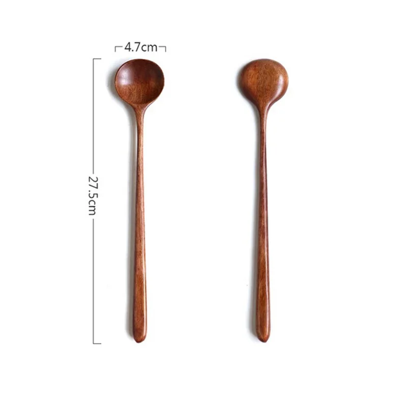 1PC-Brown spoon Длинная ручка натуральная деревянная ложка десерт чай суп Кофе Инструменты Кухня приправа Защита окружающей среды посуда - Цвет: 1PC-Brown spoon