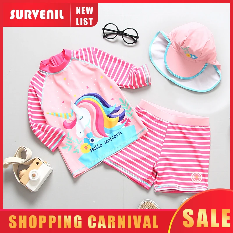 

Brand Girls Swimwear Unicorn Children's Swimsuit Long Sleeves 2019 Summer Beach Baby Girl Bathing Swimming Suit Child Swimsuits