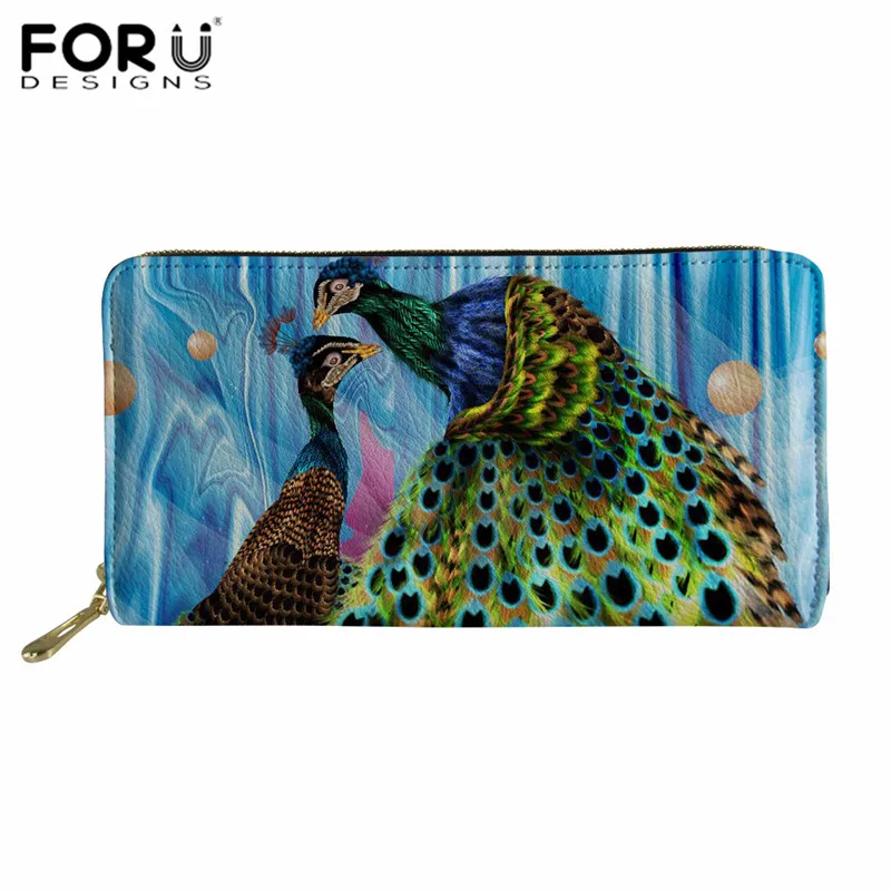 FORUDESIGNS/Новинка; Модные женские кошельки с павлином; длинный кожаный клатч; кошелек на молнии; сумка для мобильного телефона; органайзер для карт; billetera hombre