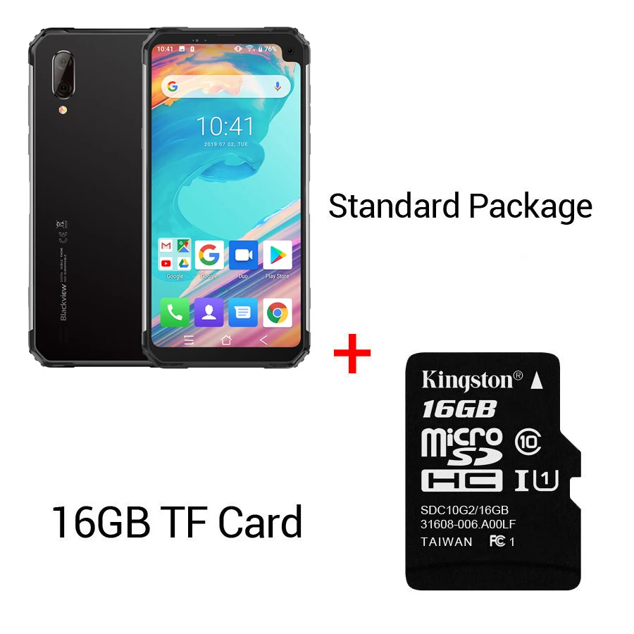 Silver N 16GB TFCard Blackview BV6100 6,8" прочный смартфон Helio IP68 Водонепроницаемый 3 ГБ+ 16 ГБ Android 9,0 NFC 4G мобильный телефон - Цвет: Silver N 16GB TFCard