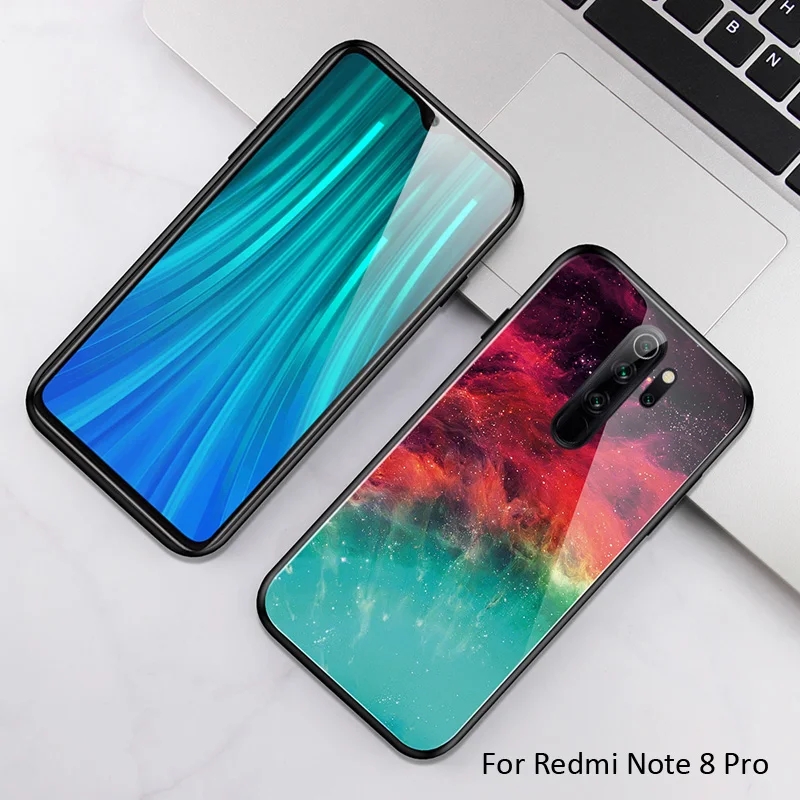 Чехол из закаленного стекла с градиентом из углеродного волокна для Xiaomi Redmi Note 8 Pro 8T