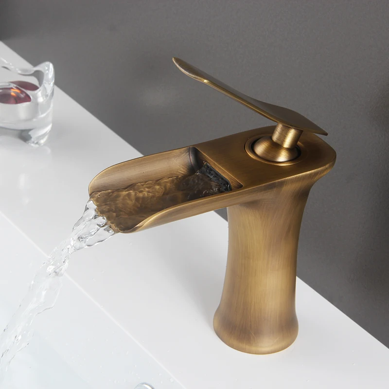 Gisha смесители для раковины водопад кран для ванной смеситель кран для ванны античный кран латунный кран для раковины Серебряный G1038 - Color: antique bronze