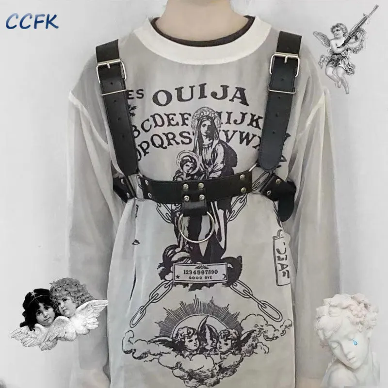 CCFK панк ремень для женщин Techwear эмо гранж E-girl плечевой регулируемые пряжки круги