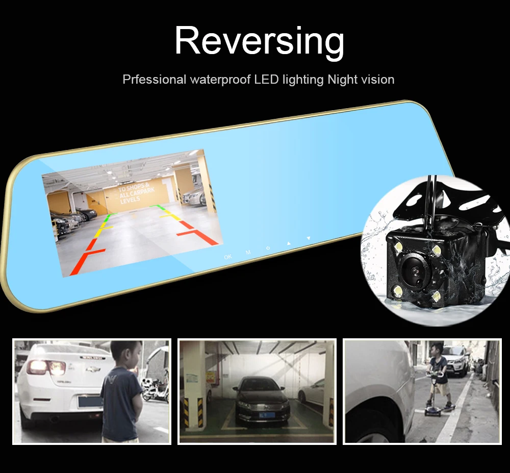 4,3 дюймовый задний вид автомобильного регистратора зеркало с двойным объективом Full HD 1080P ночного видения видеорегистратор g-сенсор Автомобильный видеорегистратор