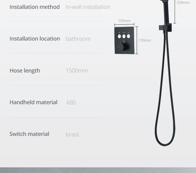 hm Black Thermostat 16 inch Shower System Button Shower Faucets Three Way Out of the Water Brass Large Shower Set  (6)