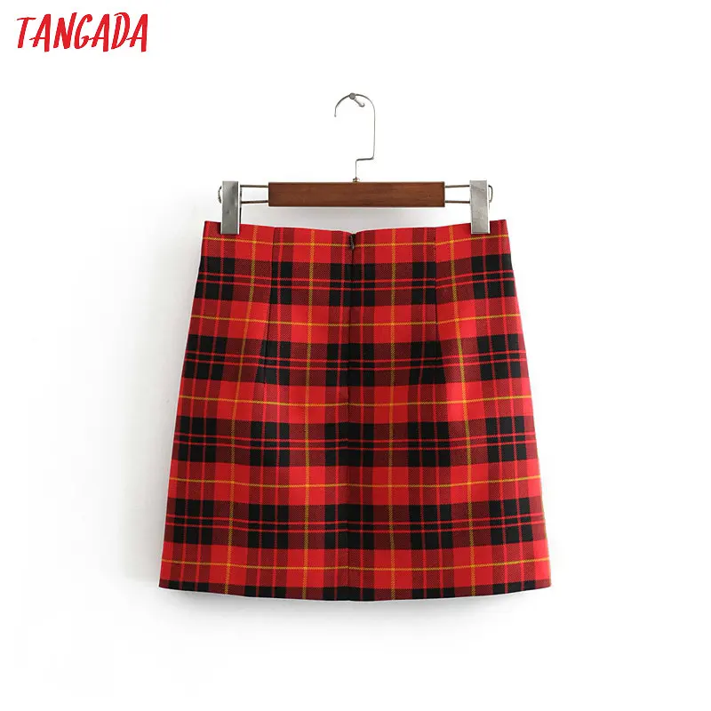 Tangada модная женская красная клетчатая мини юбка на молнии Новое поступление винтажная Повседневная Женская юбка ретро короткие юбки 3H148