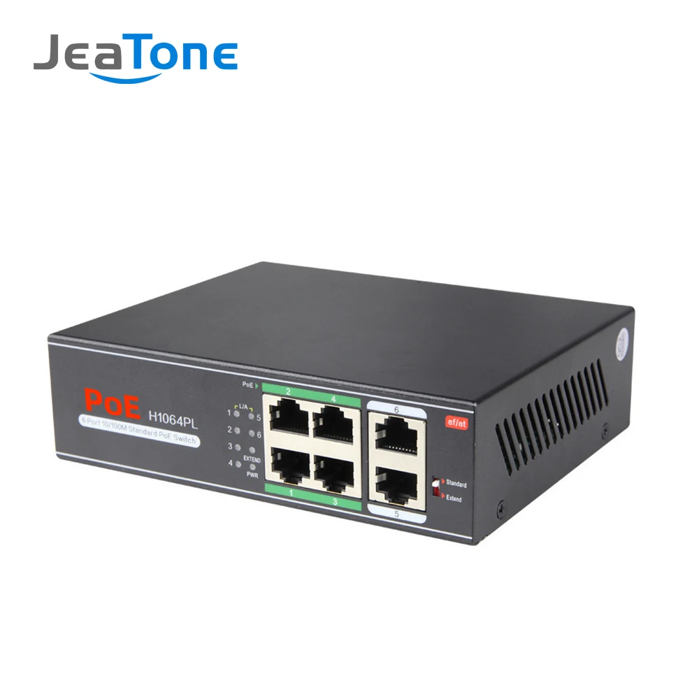 Jeatone 48V 6 портов 10/100/M сетевой коммутатор питания через Ethernet локальная сеть IEEE 802.3af/at подходит для IP камера/Беспроводной AP/IP CCTV камера 250 м