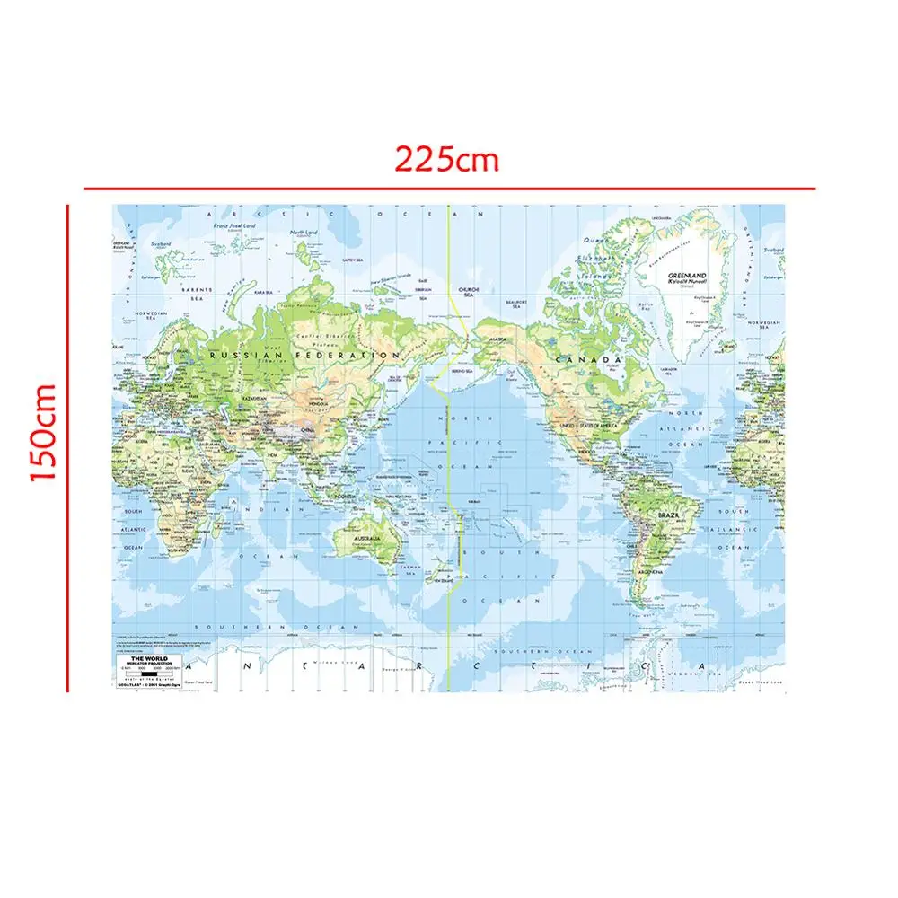 

The World Map Mercator Projection 150x225cm Foldable Non-woven Waterproof World Map without National Flag