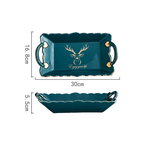 Rectangle JINSERTA Ceramic Serving Tray Dessert Fruit Snack Nuts Plate Luxury Gold Inlay Salad Sushi Plate with Handle Home Decor Tray - Цвет: Rectangle