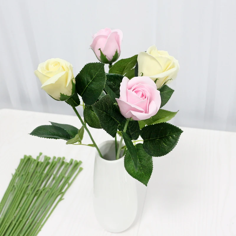 JAROWN 40Pcs Flower Stub Stems Paper Green Floral Tape Iron Wire Artificial Flower Stub Stems DIY Craft Decor Soap Flowers Stem (5)