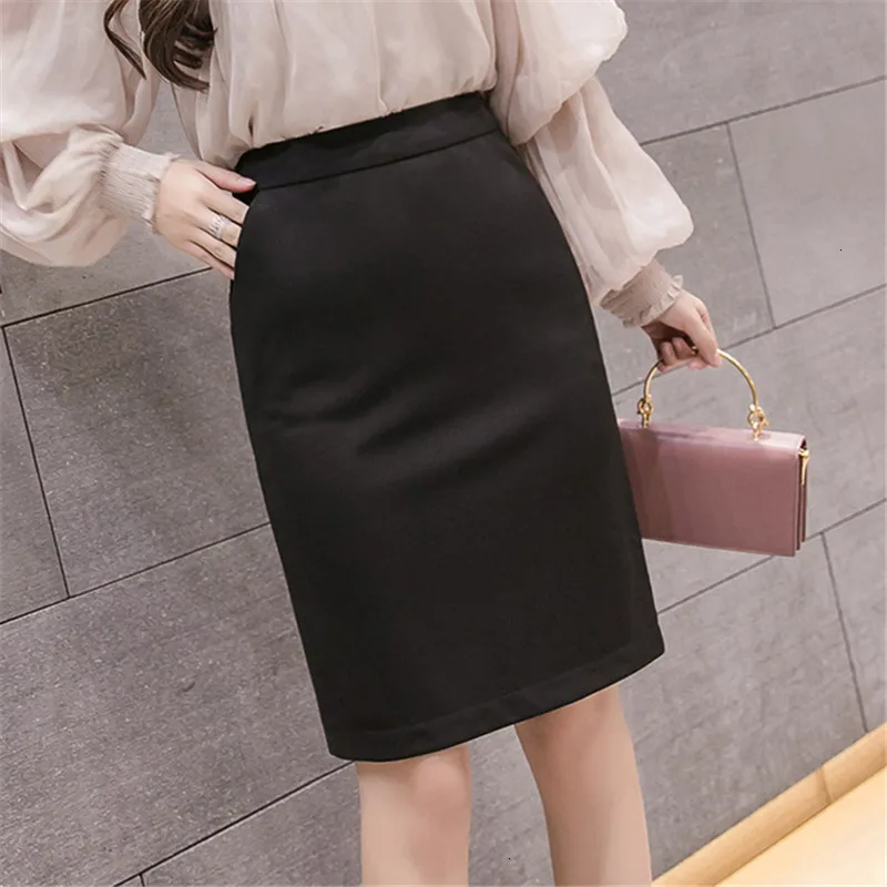 Faldas de moda coreana mujeres elegantes de alta cintura OL falda talla grande mujer coreana negro falda ajustada faldas de trabajo de las señoras 2XL| | - AliExpress