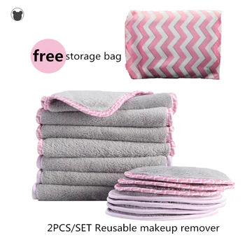 

2PCS Reusable microfiber facial cloth makeup remover towel face pads no oil cleansing make up remover pads wips storage bag free