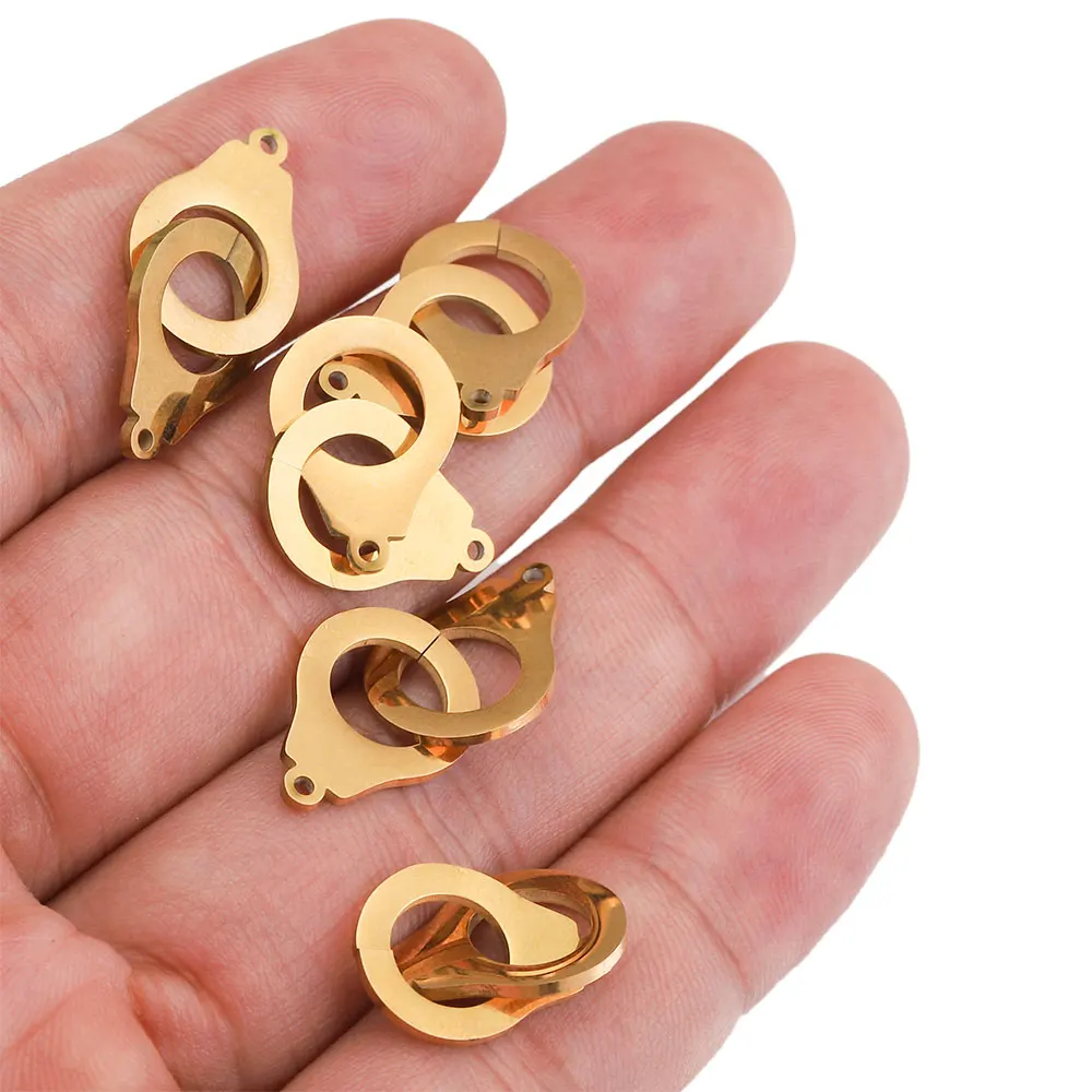 5pcs Lot Stainless Steel Double Handcuffs Charm Connector for Bracelet Necklace Hollow Pendants Diy Jewelry Making Supplies
